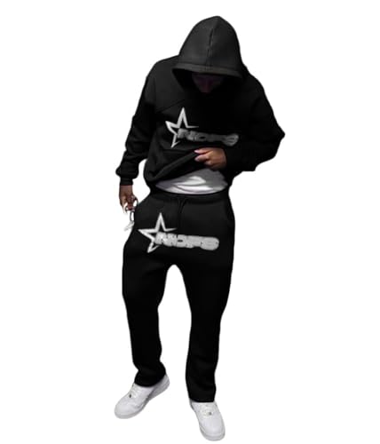 tinbarry Trainingsanzug Herren Buchstaben Druck Jogginganzug Y2K Hoodie mit Kapuzen und Lose Sporthose Hip Hop 2 Stück Anzug Unisex Sportanzug Warm Streetwear von tinbarry