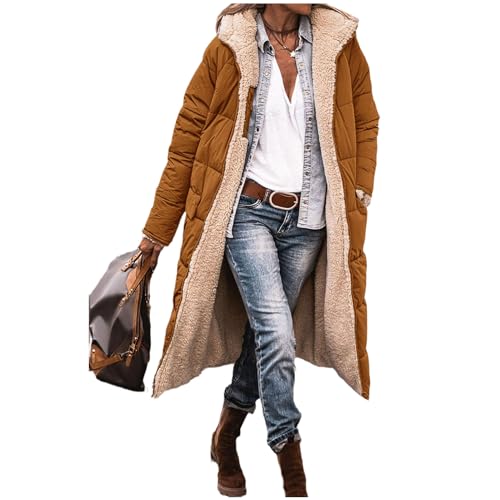 tinetill Daunenjacke Damen Sherpa Fleece Winterjacke Lang Pufferjacken Mit Kapuze Steppmantel Fleecejacke Dicke Wintermäntel von tinetill