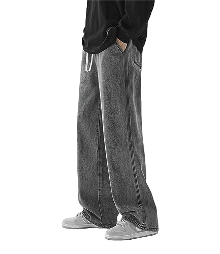 tinetill Jeans Herren Baggy Denim Hosen Hip Hop Jeans Loose Fit Wide Leg Jeans Lange Jeanshose Basic Straight Leg Denim Jeans Teenager Jungen Skateboard Hosen Fashion Streetwear von tinetill
