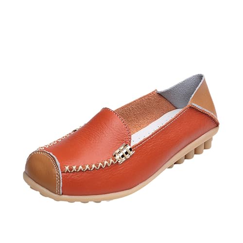 tinetill Mokassins Damen Schuhe Lässig Loafers Vintage Leder Bootsschuhe Flache Schuhe Slip-On Wanderschuhe Freizeit Lauflernschuhe von tinetill