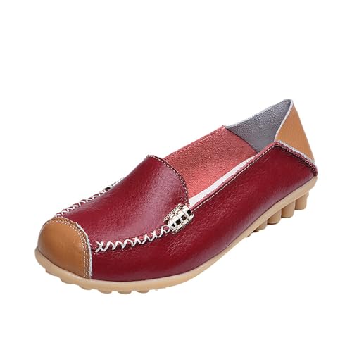 tinetill Mokassins Damen Schuhe Lässig Loafers Vintage Leder Bootsschuhe Flache Schuhe Slip-On Wanderschuhe Freizeit Lauflernschuhe von tinetill