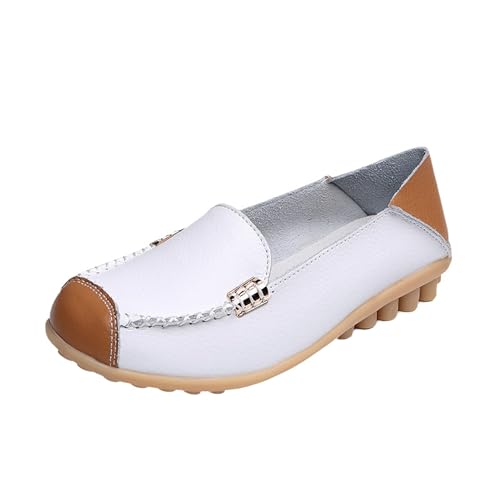 tinetill Mokassins Damen Schuhe Lässig Loafers Vintage Leder Bootsschuhe Flache Schuhe Slip-On Wanderschuhe Freizeit Lauflernschuhe von tinetill