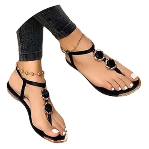 tinetill Sandalen Damen Pantoletten Sommer Flach Zehentrenner Sandaletten Bequem Römer Sandaletten Elegant Boho Strand Sandalen Flip Flops von tinetill