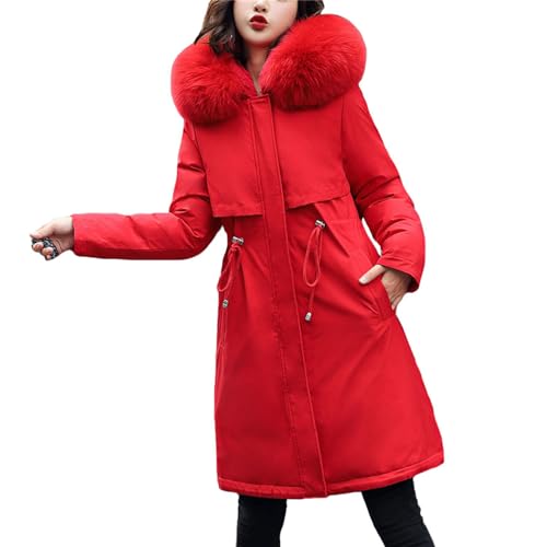 tinetill Wintermantel Damen Daunenjacke mit Kunstfell Kapuze Lange Steppjacke Fleece Gefüttert Daunenmantel Warm Winterjacke Flauschige Winddichte Parka Jacke von tinetill