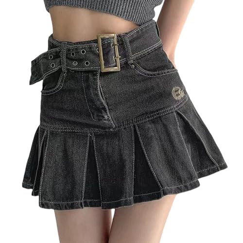 tinetill Y2K Jeansrock Damen Faltenrock Minirock Hohe Taille Jean A-Linie Denim Rock Sommerrock Vintage Kurze Jean Röcke Lässig Club Cargo Gothic Punk tinetill Y2K Jeansrock Damen Faltenrock Minirock Hohe Taille Jean A-Linie Denim Rock Sommerrock Vintage Kurze Jean Röcke Lässig Club Cargo Gothic Punk von tinetill
