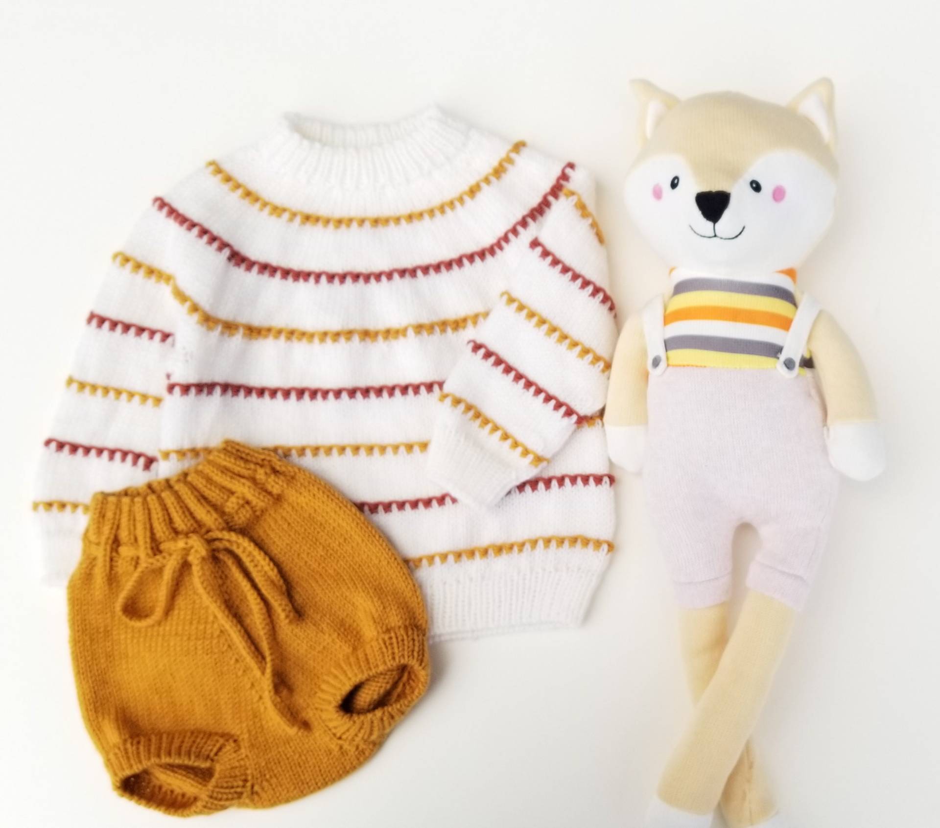 Baby Set Aus Merinowolle. Handgestrickter Pullover Und Pumphose Set. Neutrale Farben Kleinkind Gestreifter Pullover. Jungen Mädchen von tlcrochetknitting