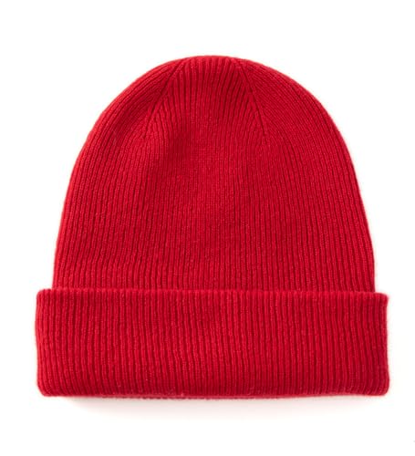 tonten 100% Reine Kaschmir Dual-Layer Mütze für Damen, Winter Dicke, weiche, warme Damen Skikappen (Rot) von tonten