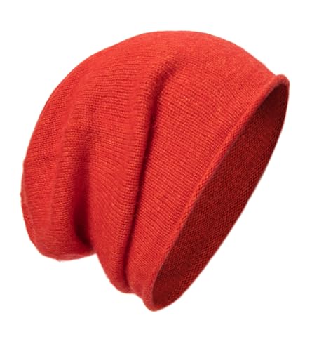 tonten Kaschmirwolle Slouchy Beanie für Damen und Herren, gestrickte Winter-Skimütze (Orange) von tonten