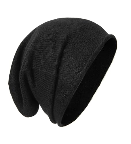 tonten Kaschmirwolle Slouchy Beanie für Damen und Herren, gestrickte Winter-Skimütze (Schwarz) von tonten