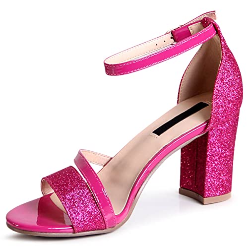 topschuhe24 2288 Damen Glitzer Riemchen Pumps Sandaletten, Farbe:Pink 2288, Größe:38 EU von topschuhe24