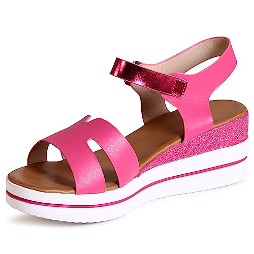 topschuhe24 2785 Damen Keilabsatz Sandalen Glitzer Sandaletten, Farbe:Pink, Größe:39 EU von topschuhe24