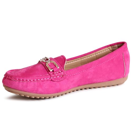 topschuhe24 2998 Damen Velours Mokassins Glitzer Komfort Slipper, Farbe:Pink, Größe:36 EU von topschuhe24