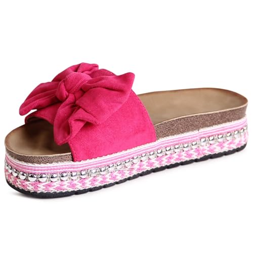 topschuhe24 3000 Damen XXL Plateau Pantoletten Sandalen Schleife, Farbe:Pink, Größe:37 EU von topschuhe24