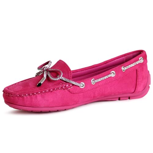 topschuhe24 3007 Damen Velours Mokassins Komfort Glitzer Slipper, Farbe:Pink, Größe:37 EU von topschuhe24