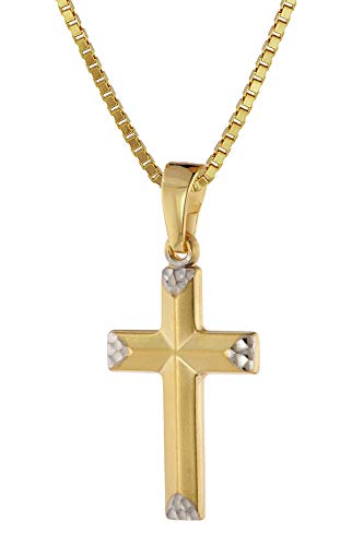trendor Halskette mit Kreuz für Mädchen Gold 333/8 Karat Bicolor zauberhafter Halsschmuck mit Anhänger, wunderschönes Geschenk aus Echtgold 39524-38 38 cm von trendor