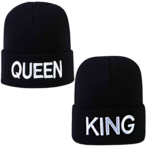 2 Tops King & Queen Strickmütze, Strickmützen King and Queen, Papa Hip Hop Pop Sports Damenhüte, Paar atmungsaktive Hip-Hop Mütze, Warm Beanie (Schwarz) von TRIS