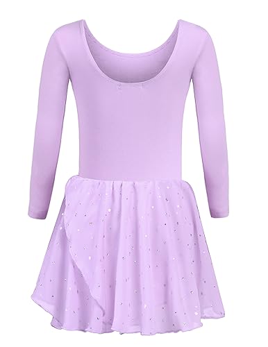 Trudge Mädchen Ballettkleidung Ballettkleid Kinder Langarm Baumwolle Balletttrikot Ballettanzug Tanzkleid Tanzbody mit Rock Tütü, A Lila, 140 / 6-7 Jahre von trudge