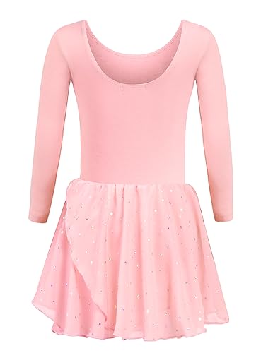 Trudge Mädchen Ballettkleidung Ballettkleid Kinder Langarm Baumwolle Balletttrikot Ballettanzug Tanzkleid Tanzbody mit Rock Tütü, A Rosa, 130 / 4-5 Jahre von trudge