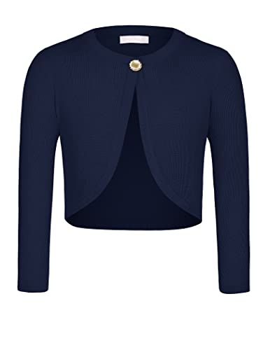 trudge Mädchen Pailletten Strickjacke Basic Bolero Kinder Glitzer Lange Ärmel Schulterjacke Bolerojäckche kurz Zum Kommunionkleid Taufkleid Navy Blau 110 von trudge