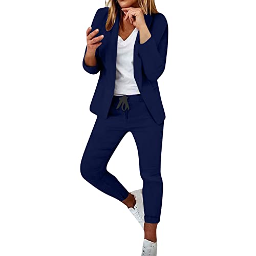 Damen 2 Teiliges Blazer Anzug Set Langarm Büro Business Formal Blazer Freizeitanzug Slim Fit solide Lässig Jacke Hosenanzug Set 2 Stück Anzug Set Outfit für Office Revers von tsaChick