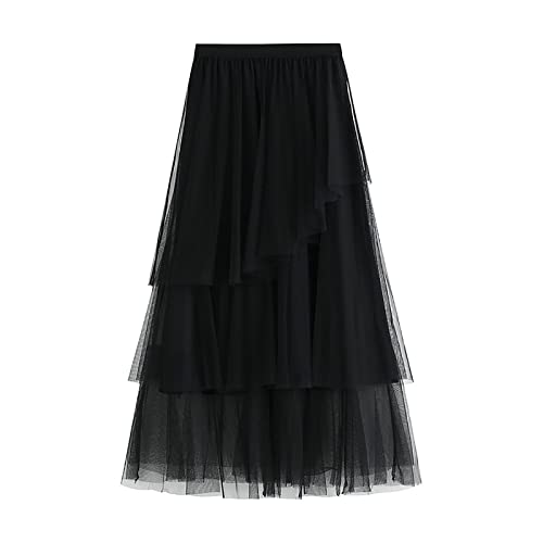 Damen Mesh Tutu Rock Prom Tanzkleid Maxi Rock Hochtaillierter Stretch RüSchen Rock Halb Rock Tupfenmuster UnregelmäßIge RüSchen Pailletten TannenbaumrüSchen VerfüGbare Modelle Solide TüLl Skirt von tsaChick