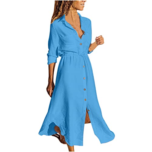 Damen Sommerkleid Langarm Shirtkleid S-5XL 3/4 äRmel Klassisch Revers Knopf V-Ausschnitt UnregelmäßIger Saum Einfarbig Baumwolle Leinen Maxikleid Strandkleid Freizeitkleid MäDchen Umstandskleider Damen Sommerkleid Langarm Shirtkleid S-5XL 3/4 äRmel Klassisch Revers Knopf V-Ausschnitt UnregelmäßIger Saum Einfarbig Baumwolle Leinen Maxikleid Strandkleid Freizeitkleid MäDchen Umstandskleider von tsaChick