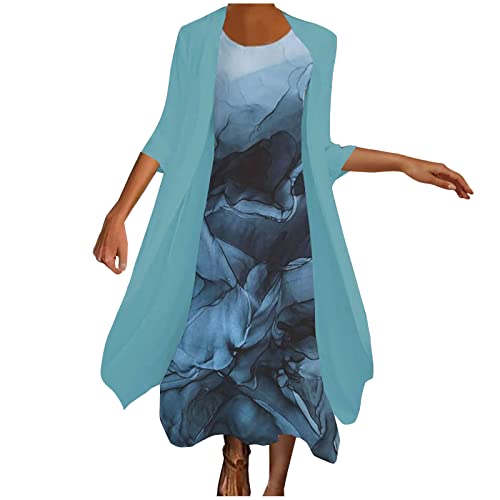 Damen Sommerkleid Strickjacken Tankkleid 2-Teiliges Set GroßE GrößEn VerfüGbar M-5XL Locker äRmellos Bedruckt Maxikleid Paillettenkleid Freizeitkleid Strandkleid Chiffon Halbe äRmel Gardient Bluse von tsaChick