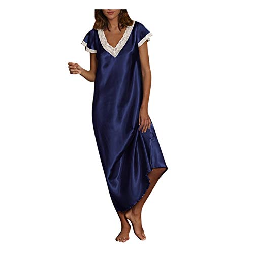 tsaChick Nachthemd Damen Kurzarm Schlafshirt Lang Sommer Schlafhemd V-Ausschnitt Nachtkleid Sleepshirt Nachtwäsche Shirt Hauskleid Große Größen von tsaChick