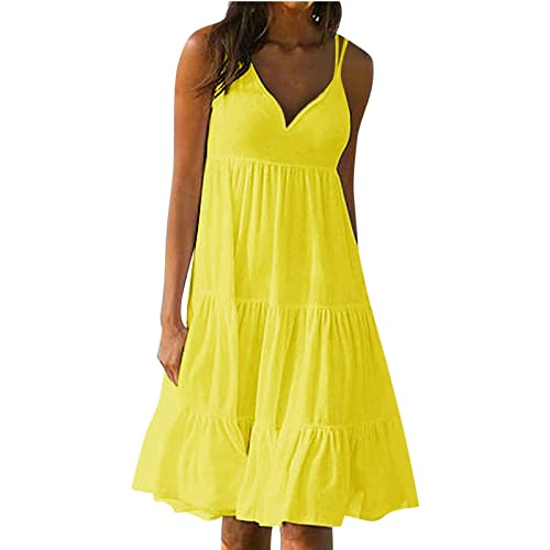 Sommerkleid Damen Locker Plus Größe S-5XL Strandkleid Solide Neckholder Kleid Sexy V-Ausschnitt Spaghetti Trägern Farbverlauf Tie-Dye ärmellos knielanges Kleid Lose Blumendruck Women's Kleider von tsaChick