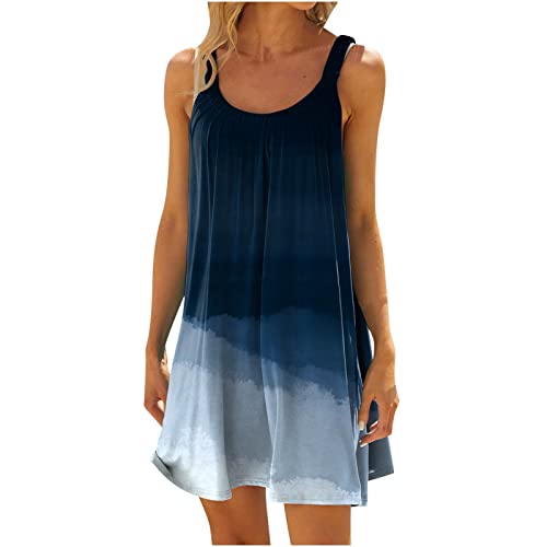 Sommerkleid Damen Mode Bedruckt Sommer Strandkleid Casual Breiter Träger Cami Kleid U-Ausschnitt ärmelloses knielanges Kleid Lässiges Schmal Slim Tank-Kleid Women's Kleider Langes Kleid von tsaChick