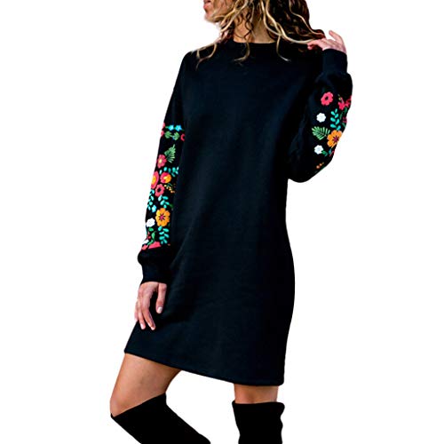 Sweatshirt Kleid Damen Verdickte Frühlingskleider Besticktes Langarm Kleid Casual Herbst Winter Blumenstickerei Kleid Solide Stickerei Winterpullikleid Schlankes gerades Kleid Ladies Kleider S-4XL von tsaChick