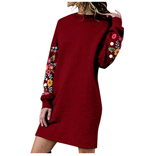 Sweatshirt Kleid Damen Verdickte Frühlingskleider Besticktes Langarm Kleid Casual Herbst Winter Blumenstickerei Kleid Solide Stickerei Winterpullikleid Schlankes gerades Kleid Ladies Kleider S-4XL von tsaChick