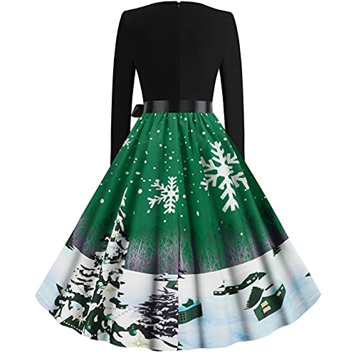 tsaChick Abendkleider Elegant FüR Hochzeit Lang Weihnachtskleid Damen, Damen Langarm V-Ausschnitt Weihnachtskleider Damen Elegant Vintage Christmas Cocktaikleider Frauen Weihnachten Druck von tsaChick