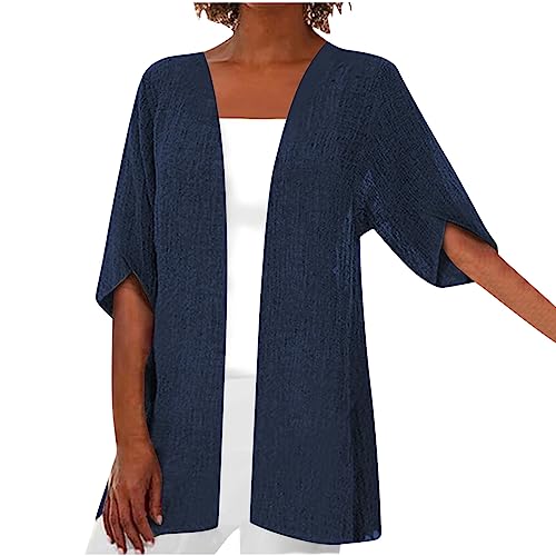 tsaChick Cardigan Sommer Damen Leicht Lang Strick Damenmode Strickjacke Up Lässig Einfarbig Halbarm Kapuzenlos Top KSJ17 von tsaChick