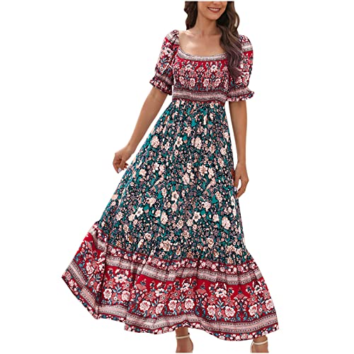 tsaChick Damen Sommerkleid Kurzarm Boho Kleid Hohe Taille U-Ausschnitt Blumen Druck Maxikleid Knöchellanges Strandkleid Freizeitkleider Halbarm Blasenförmige Ärmel Frauen Mädchen Umstandskleider tsaChick Damen Sommerkleid Kurzarm Boho Kleid Hohe Taille U-Ausschnitt Blumen Druck Maxikleid Knöchellanges Strandkleid Freizeitkleider Halbarm Blasenförmige Ärmel Frauen Mädchen Umstandskleider von tsaChick