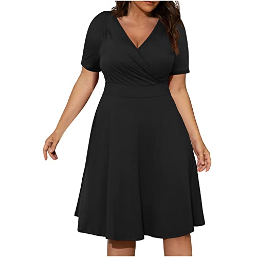 tsaChick Damen Vintage 50er Rockabilly Retro Kleider Eleganter Faltenrock mit Flügelärmeln Kleider große Oberweite lang Black XXXXXL 48 von tsaChick