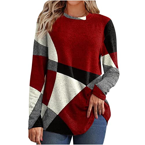 tsaChick Hoodie Damen Pullover Damen Herbst Lang Leichtes Sweatshirt Oberteil S-5XL Loose Rundhalsausschnitt Langarm Geometric T-Shirt Longpullover FüR Damen von tsaChick