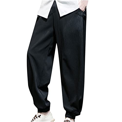 tsaChick Jogginghose Herren Full Length Pants Lässige Hose mit Schnürung und Kordelzug mittlere Taille Baumwolle Leinen JmP22 von tsaChick