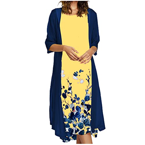 tsaChick Kleider Sommer Sommerkleider Damen Chiffon Blumen Drucken Kleid Elegent 2-teiliges Maxikleid und Cardigan Maxi Kleider Strandkleider von tsaChick