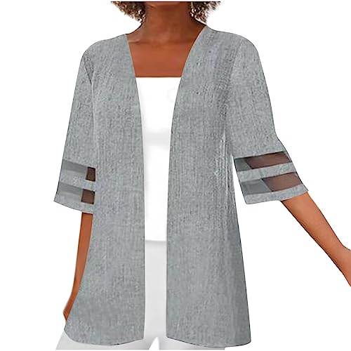 tsaChick Langer Cardigan Damen Sommer Damenmode Strickjacke Up Lässig Einfarbig Halbarm Kapuzenlos Top KSJ17 von tsaChick