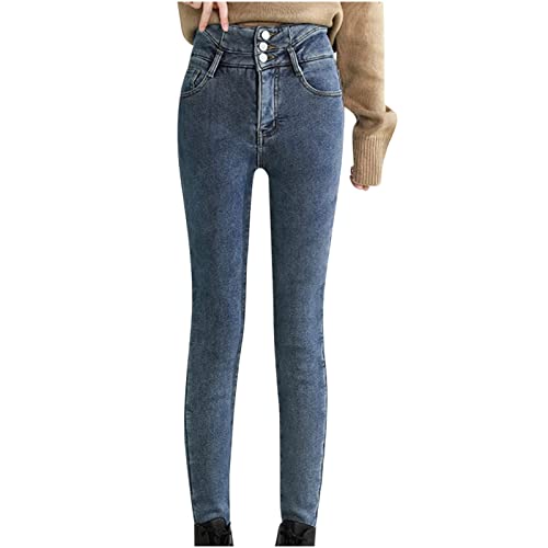 tsaChick Leggins gefüttert Fleece Winter Warme Sherpa Fleece gefütterte Jeans für Damen Hoch taillierte Dehnbare Kaschmir Leggings Plüsch Dehnbare Skinny Thermo Jeans t127 Blue 36 von tsaChick