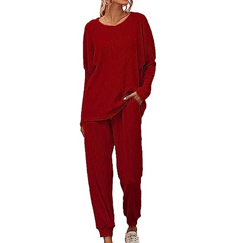 tsaChick Pullover Skydiver Women's Color Loose Casual Two-piece Sets Long Sleeve Shirt Blouse And Pants Set With Pocket Thermooberteile für Damen WYD25 von tsaChick