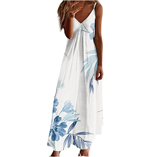 tsaChick Sommerkleid Damen Lang trägerkleid S-3XL Mode 2023 ärmelloses Blumen Strandkleid Neue Tiefe V-Ausschnitt Halfter Maxikleid Freizeitkleid Partykleid Abschlusskleid Brautjungfernkleid Frauen von tsaChick