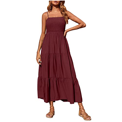 tsaChick Sommerkleid Damen leicht und luftig Knielang, Strandkleid Damen große größen Baumwolle, Sommerkleid Damen leicht und luftig mit arm, Wine XXL 42 von tsaChick