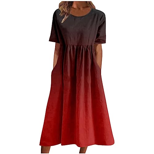 tsaChick Sommerkleid Lang Damen Damen Leichte Sommerkleid V-Ausschnit Swing Tank-Kleid Ärmellos Strandkleid Knielang mit Taschen von tsaChick