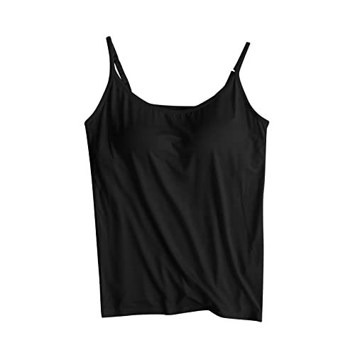 tsaChick Sportshirt Damen Camisole-Tops für Damen mit integriertem BH-Ausschnitt, Weste, gepolstertes Basic-Camisole, Verstellbarer Spaghetti-Träger, Tank-Top, Cami-Tanks von tsaChick