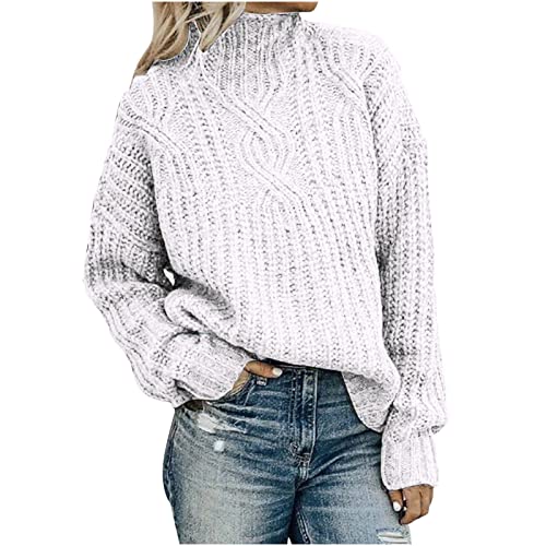 tsaChick Strickpullover Damen Pullover Damen Rollkragenshirt Cable Knit Elegant Langarm Tops Lose Grobstrick Casual Weich Jumper Sweater Rollkragenpullover Damen Oversize S-5XL von tsaChick