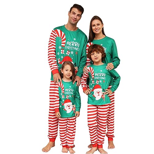 tsaChick Weihnachtspyjamas Familie Passender Pyjamas Set Weihnachten Weihnachts Pyjama Weihnachten Pyjama Set Schlafanzug Lang Outfit Winter Damen Weihnachtshosen Grün 14T von tsaChick