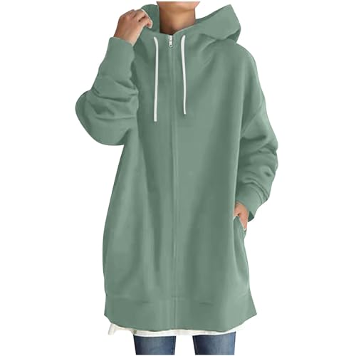 tsaChick Zipper Hoodie Damen Lang Lang Hoodie Damen Sweatjacke Einfarbig Zip up Kapuzenpullover Sweatshirt mit Kapuze Casual Langarm Oversized Y2K Kapuzenjacke Reißverschluss Kapuzenpulli Cardigan von tsaChick