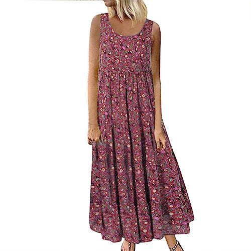 tsaChick maxikleid Damen Sommer mit ärmeln,blusenkleid Damen lang,blusenkleid Damen elegant, Wine XXL 42 von tsaChick